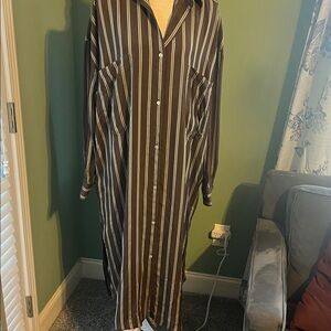 Zara Studio Striped Button-Up Long Shirt Dress, Size M/L